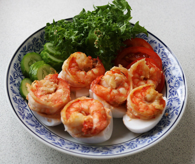 Egg and prawn tapas.