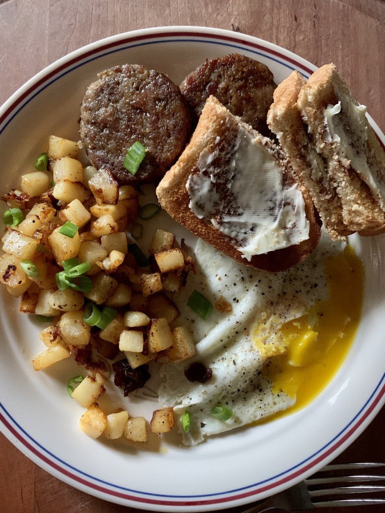 Egg, Sausage, Potatoes, And Toast