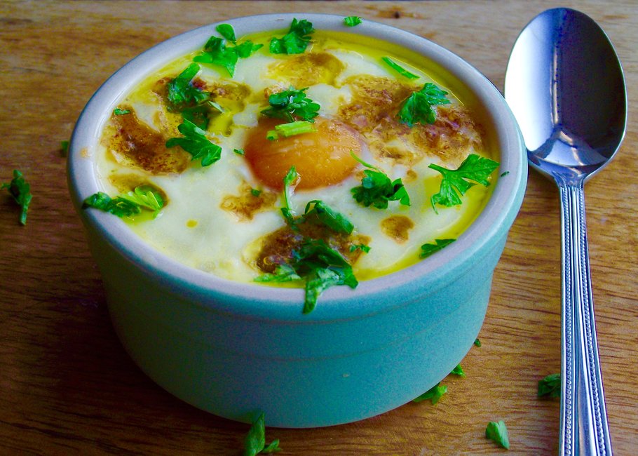 Eggs en Cocotte with Marmite Butter