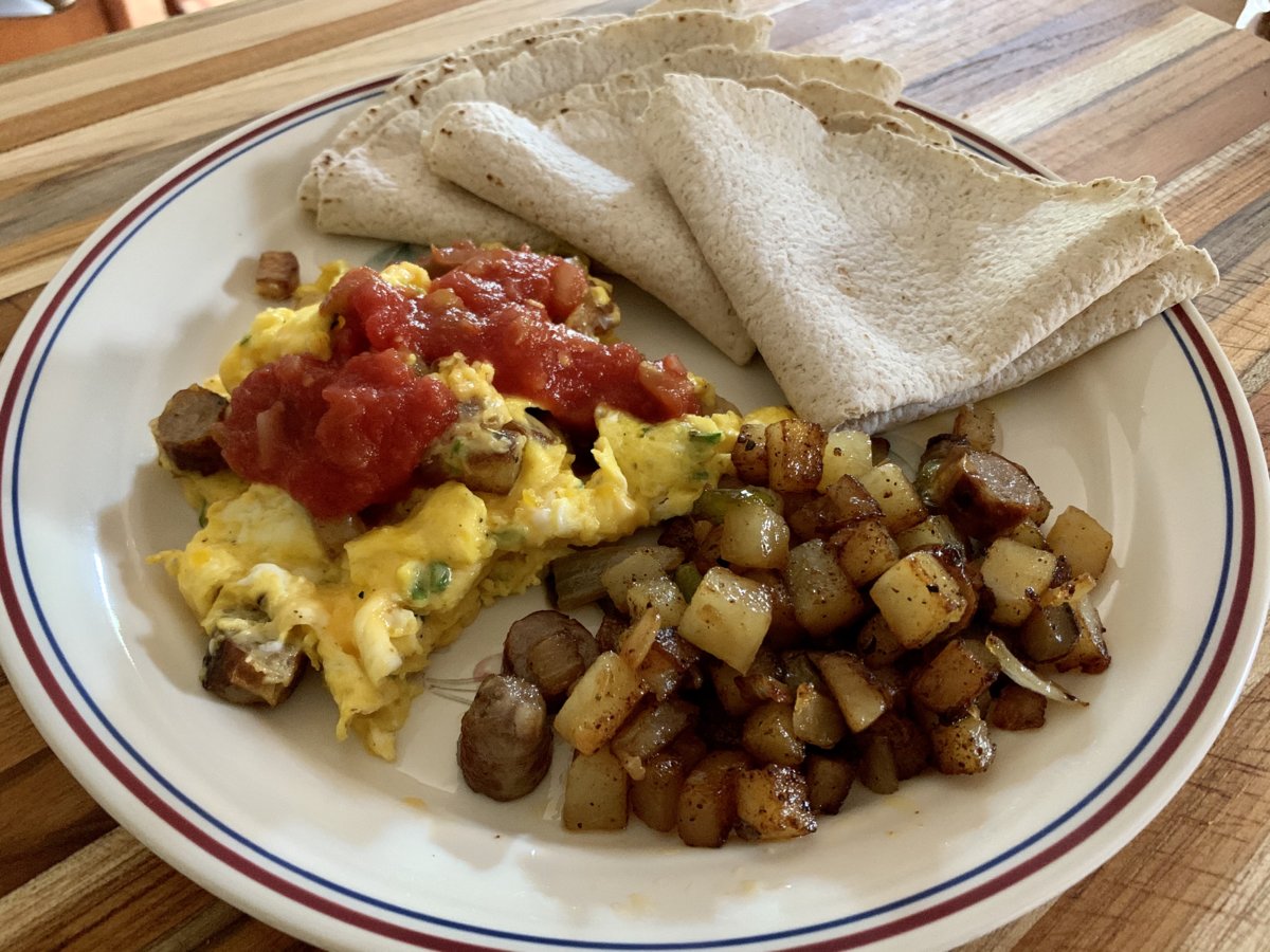 Eggs, Potatoes, There's Sausage In There, And Tortillas