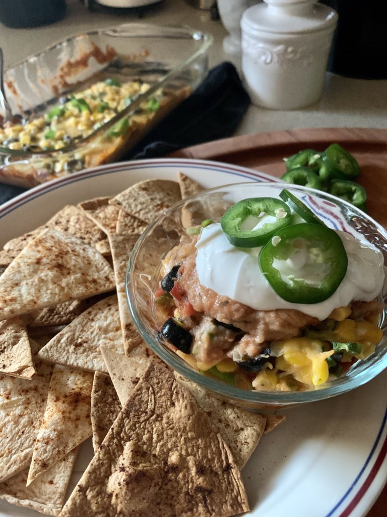 Five-Layer Dip And Baked Tortilla Chips