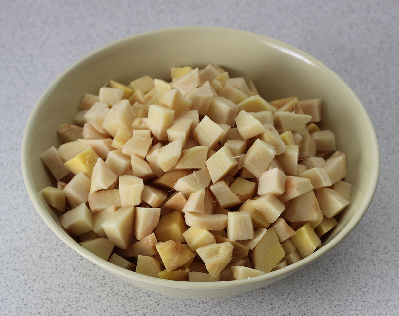 Ginger root, peeled and chopped.