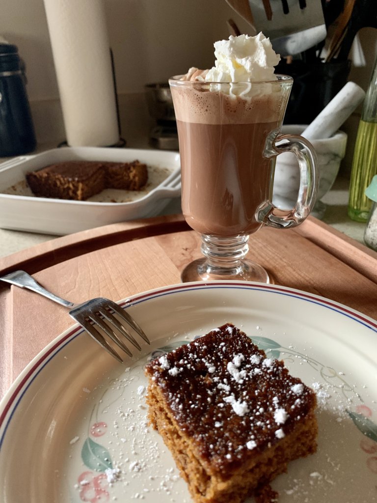 Gingerbread Cake With Hot Chocolate, Peach Schnapps, And Spiced Rum