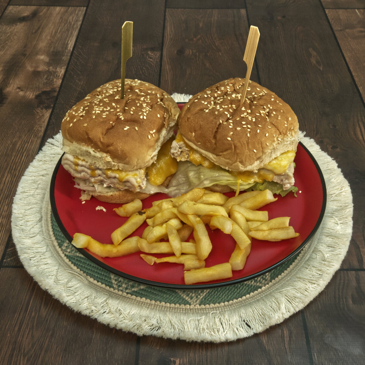 Ground Turkey Cheeseburgers with French Fries