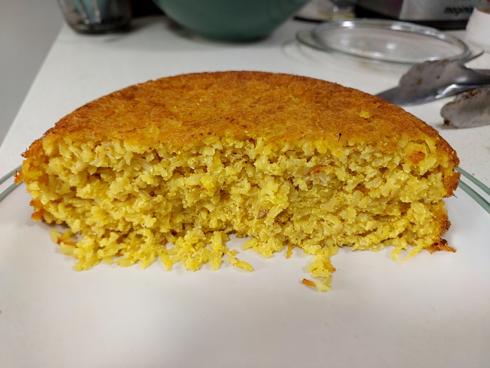 Half of the baked Persian saffron rice cake
