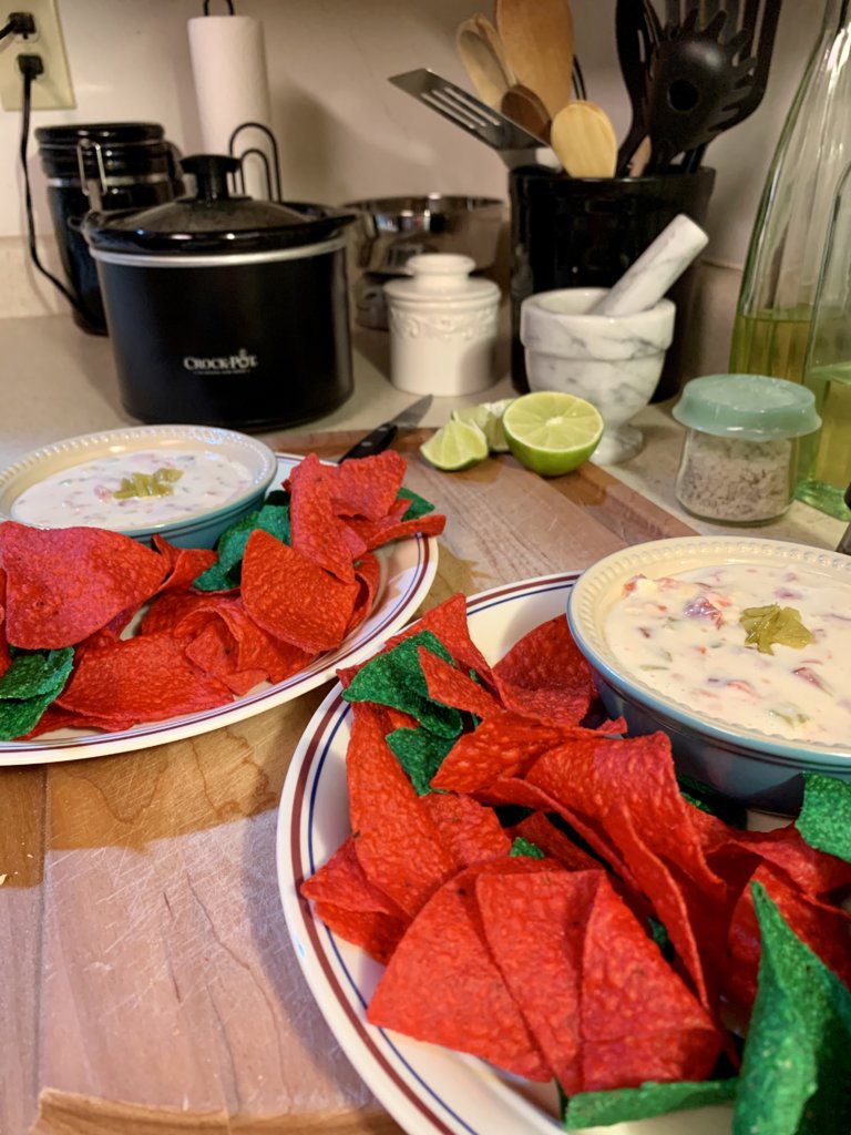 Holiday Tortilla Chips And Queso Dip