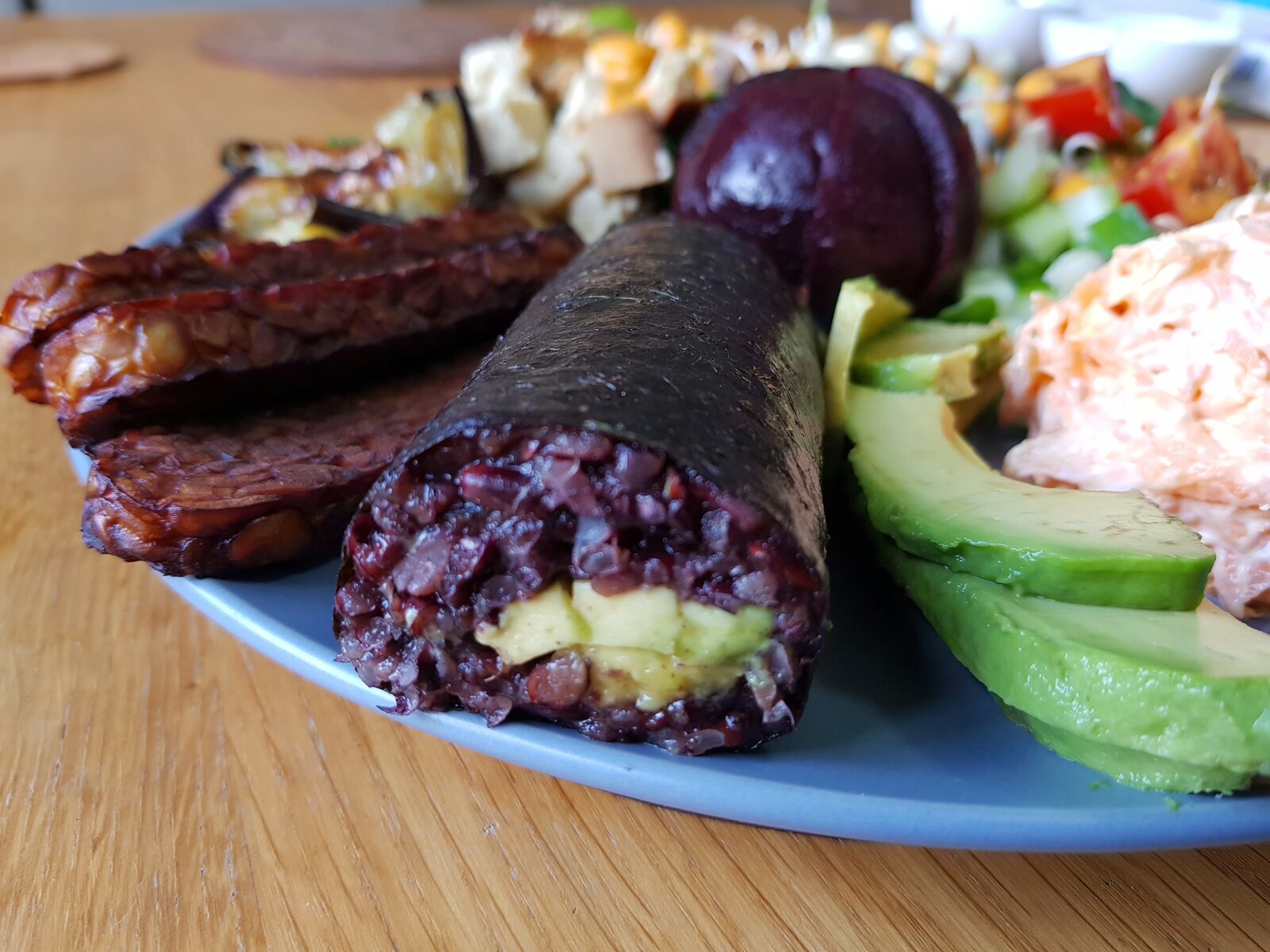 Homemade avo & red rice roll