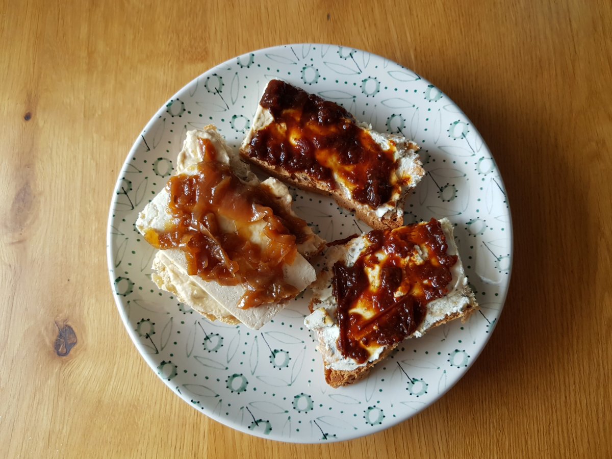 Homemade bread and homemade creamy herbed tofu boursin