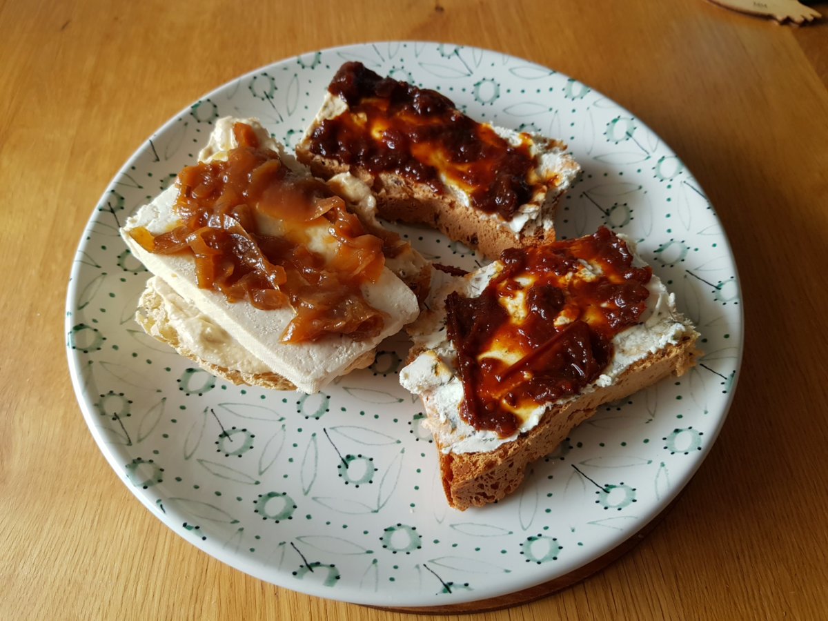 Homemade bread and homemade creamy herbed tofu boursin