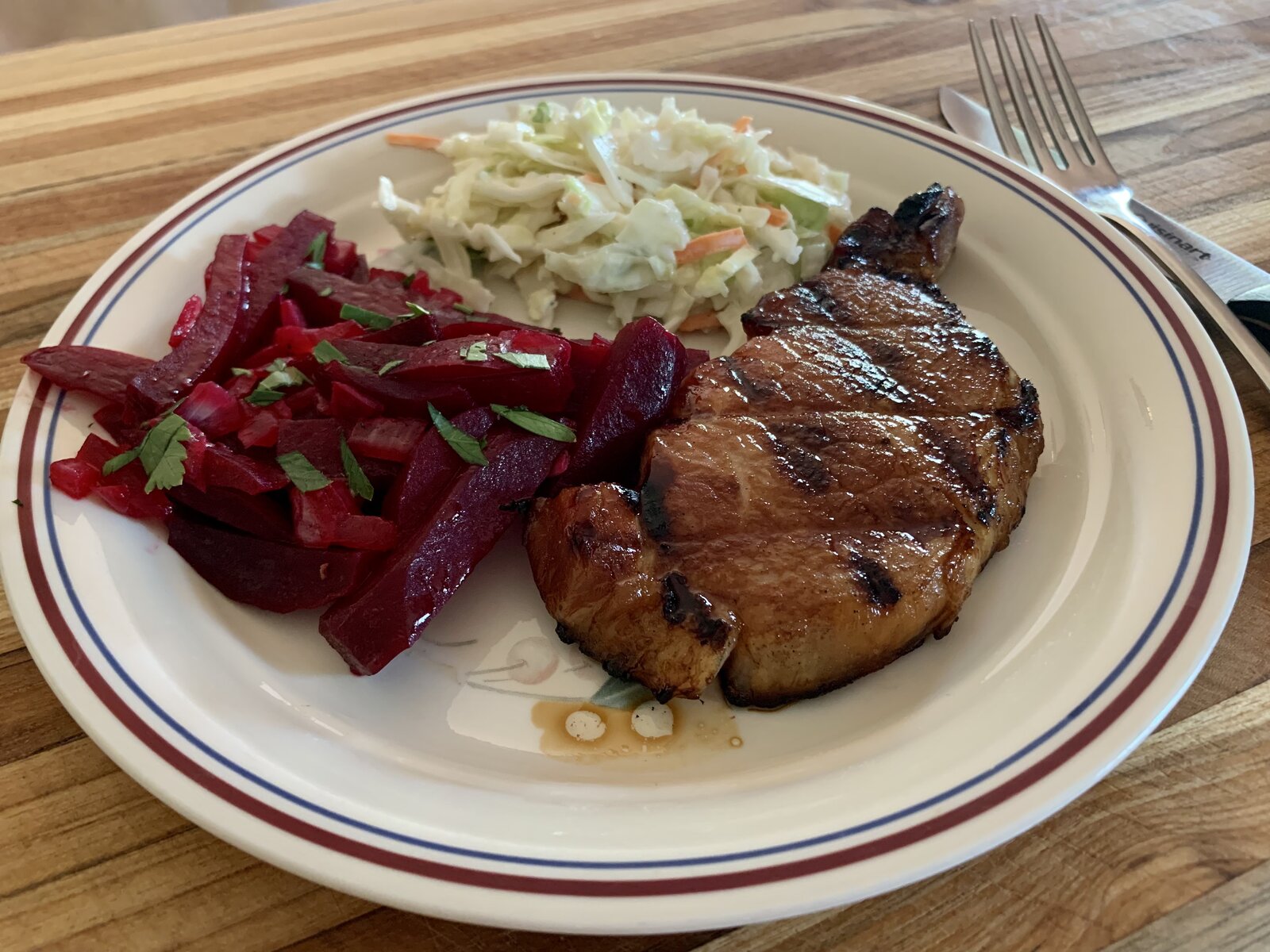 Honey-Citrus Pork Chop, Honeyed Beets, And Honey-Mustard Coleslaw