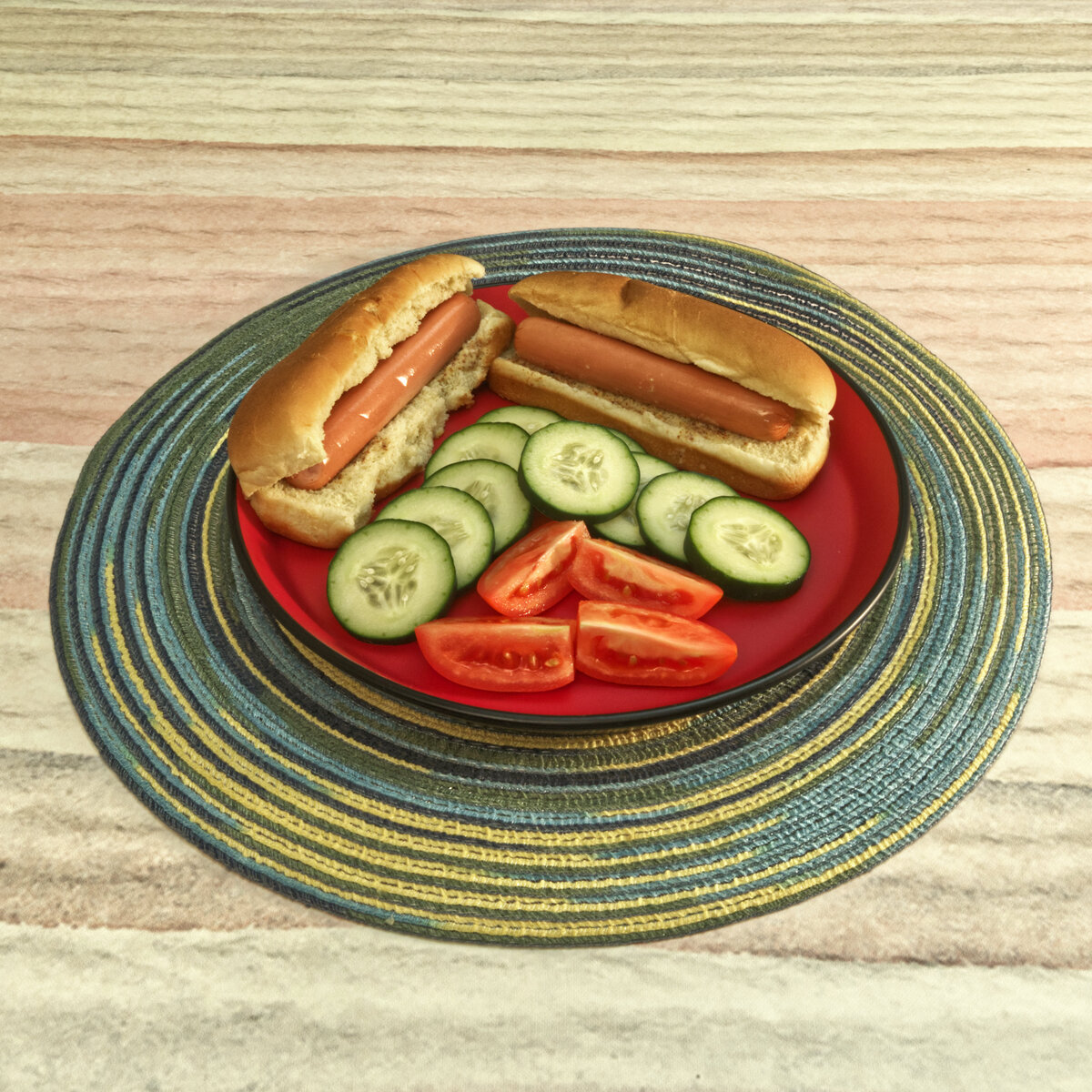 Hot Dogs, Cucumber and Tomato