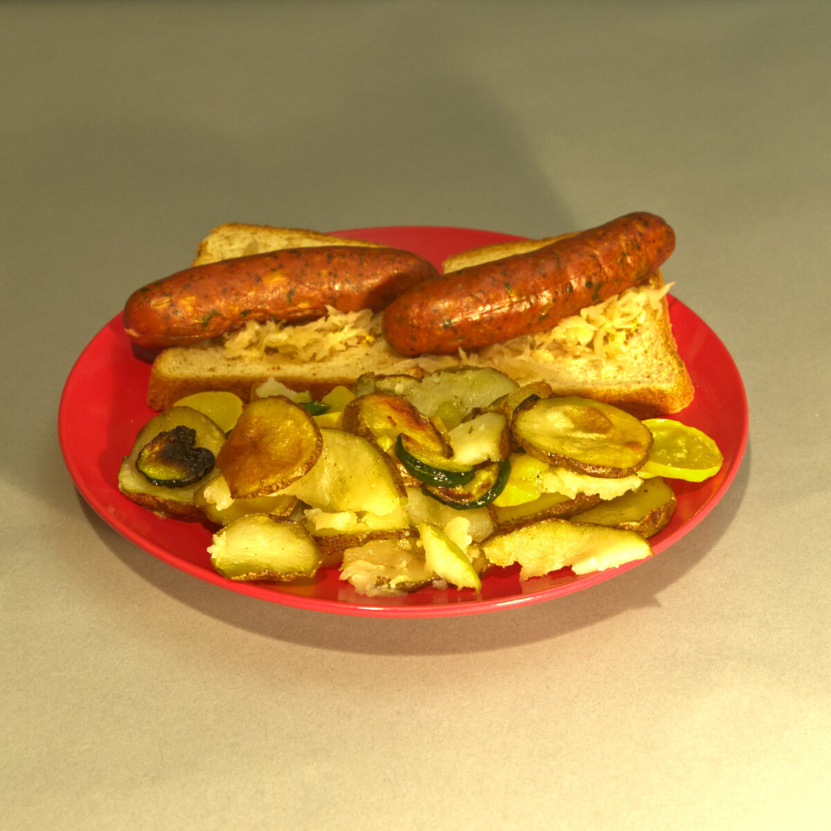 Italian Sausage Sandwiches and Deep Fried Potatoes and Zucchini