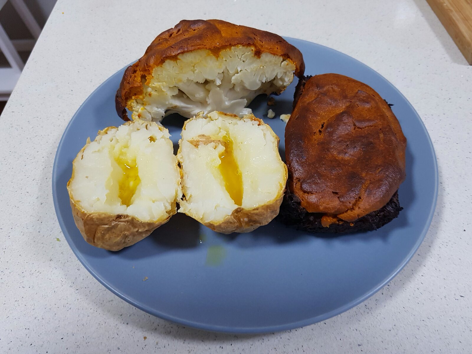 Jacket potato, baked cauliflower & Tempeh Loaf