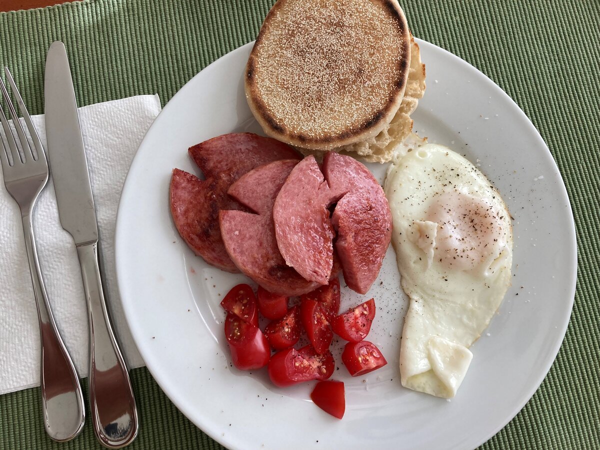 John Taylor's Pork Roll, Fried Egg, toasted English Muffin and diced mini San Marzano Tomatoes