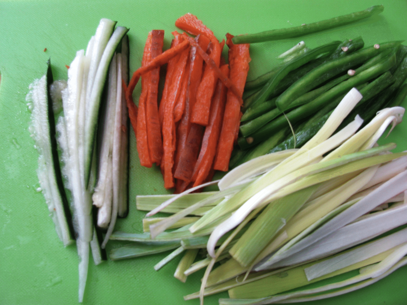 Julienne Cut Vegetables - Leek, Carrot, Anaheim Pepper and Cucumber