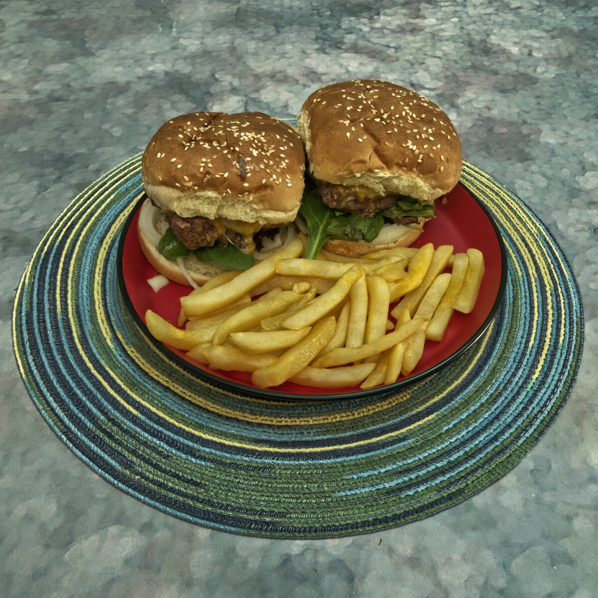 Lamb Cheeseburgers with French Fries
