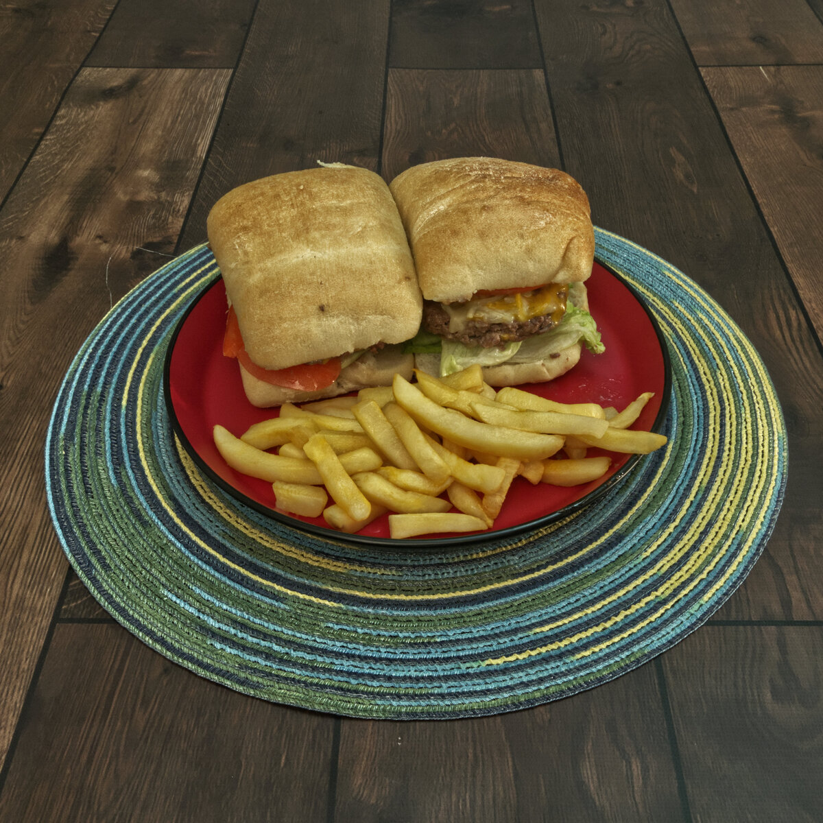 Lamburgers with Cheese and French Fries
