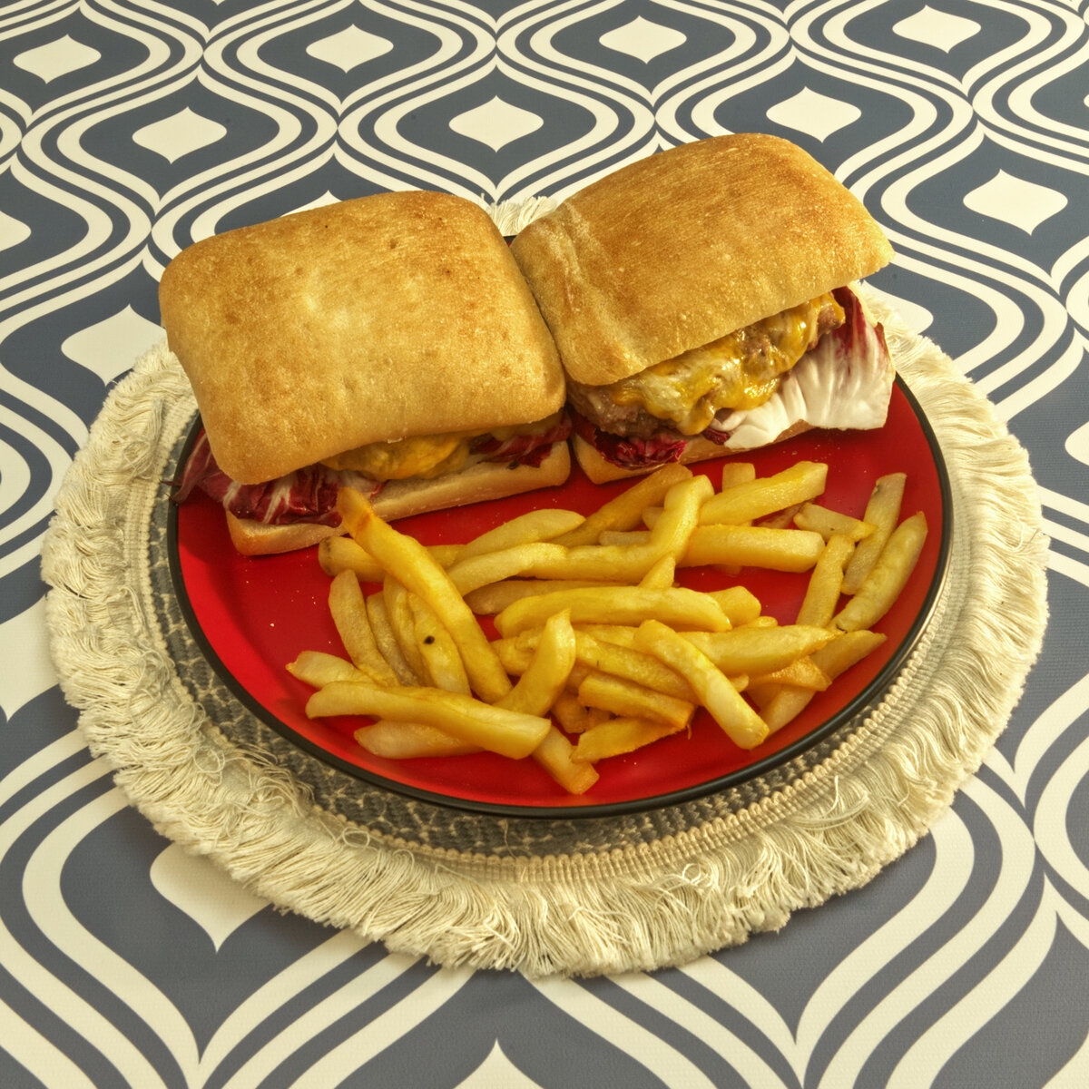 Lamburgers with Cheese and French Fries