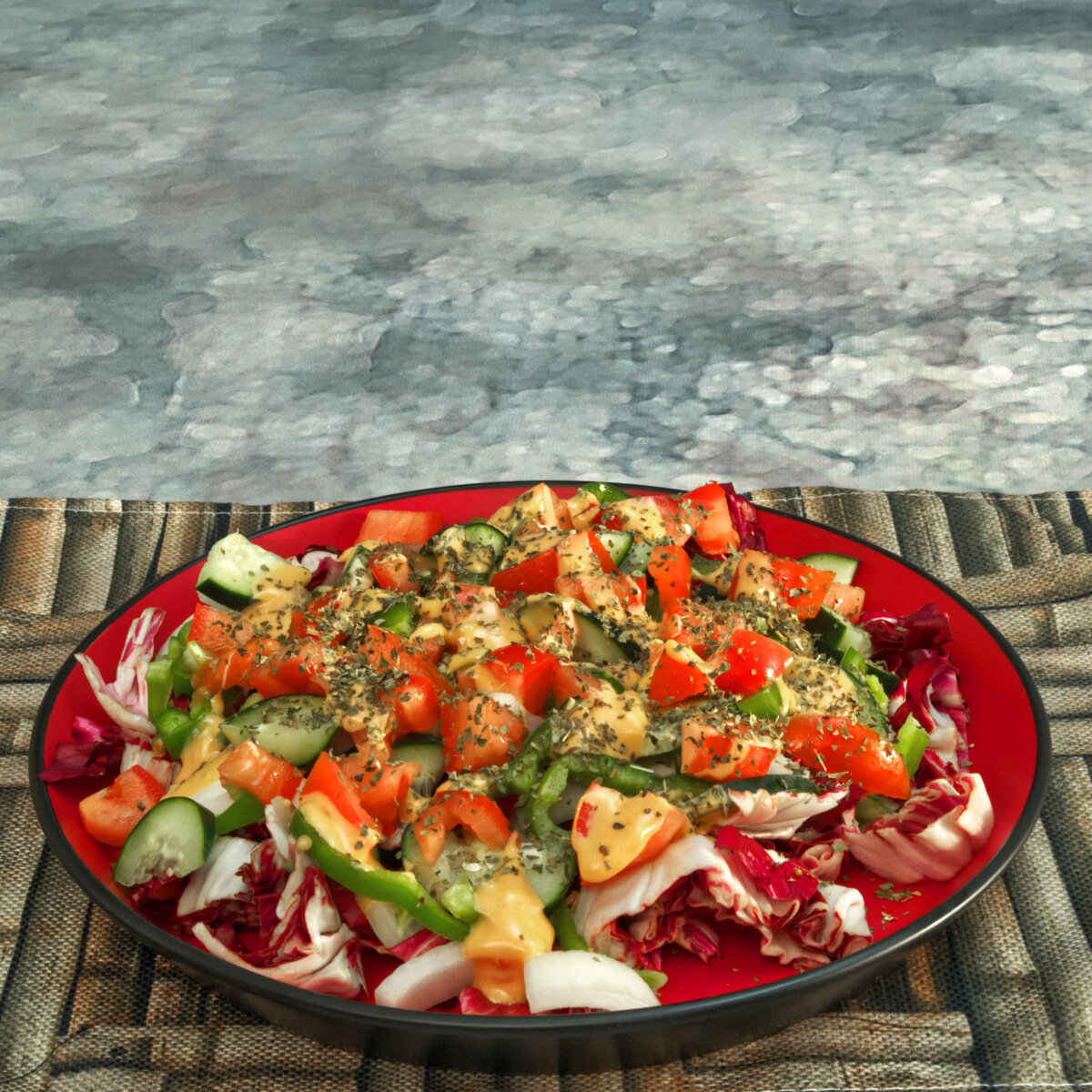 Layered Salad with Thousand Island Dressing