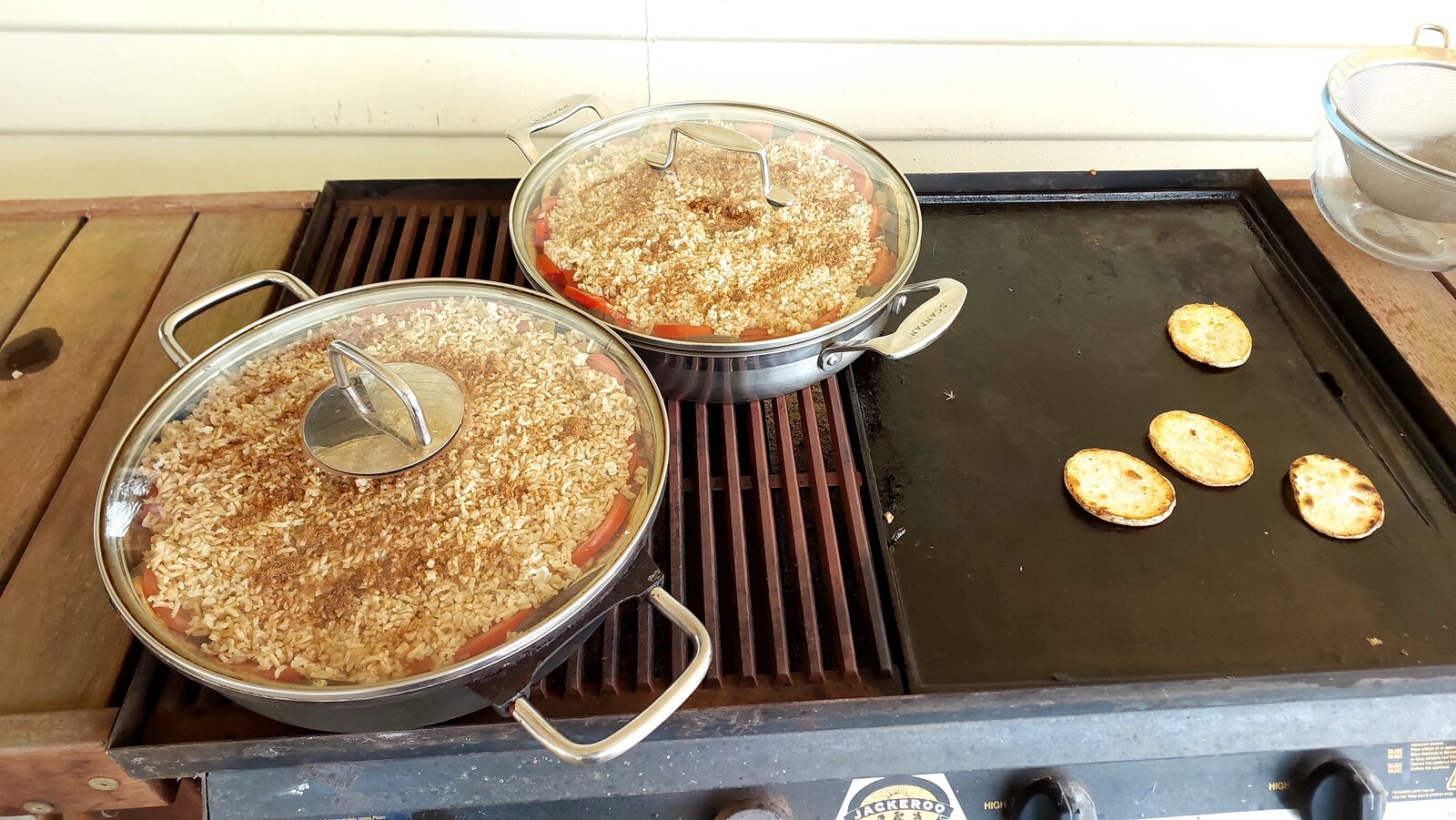 Lids on and cooking