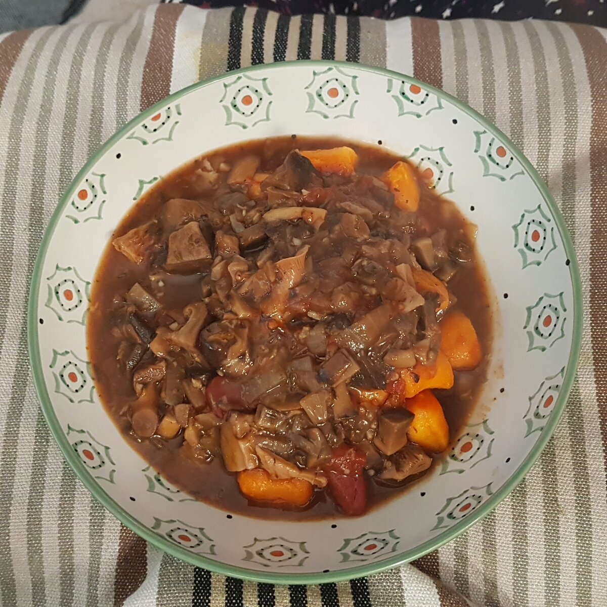 Mushroom Stew over Pumpkin Gnocchi