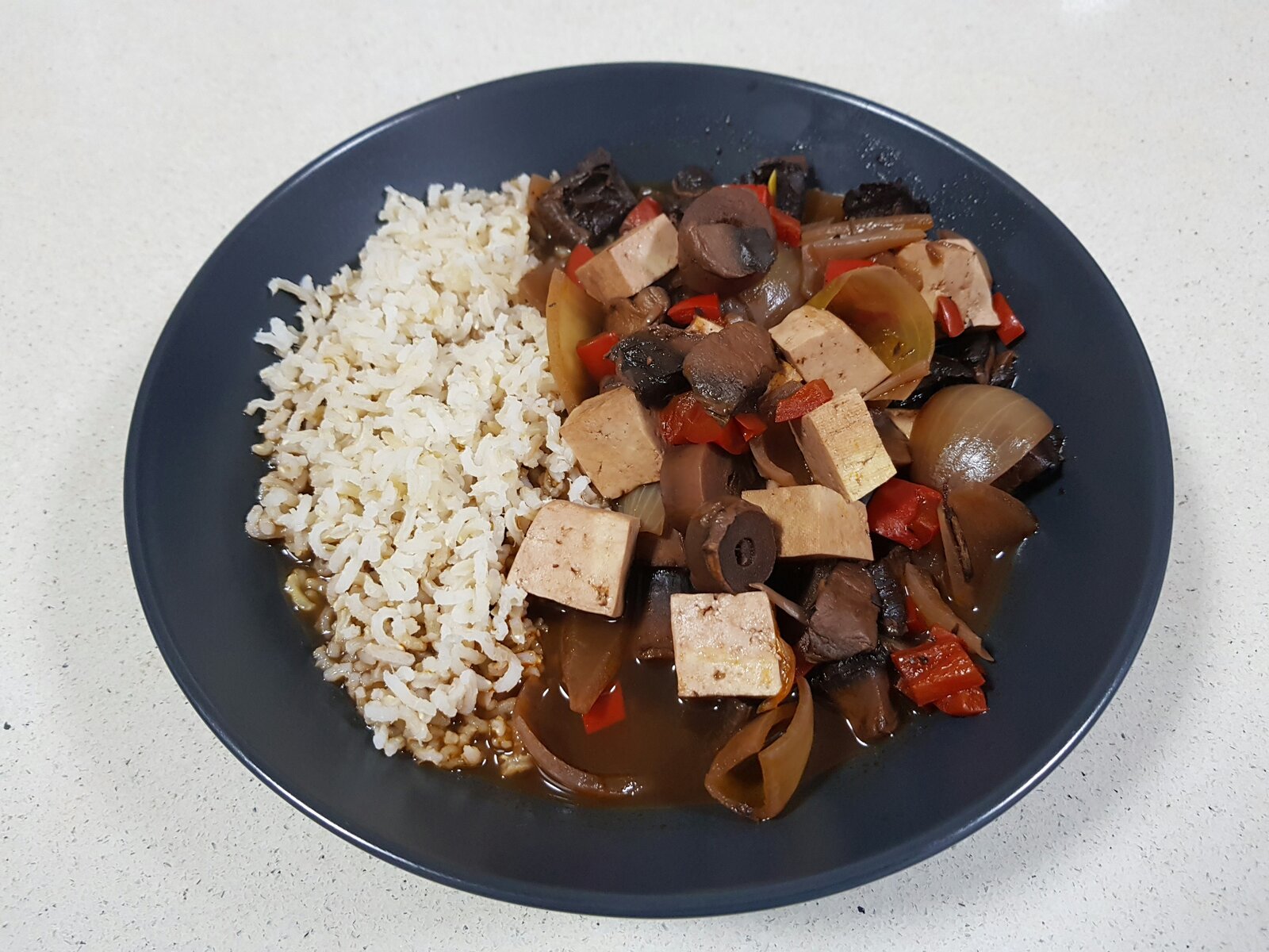 Mushroom Stifatho & brown basmati rice