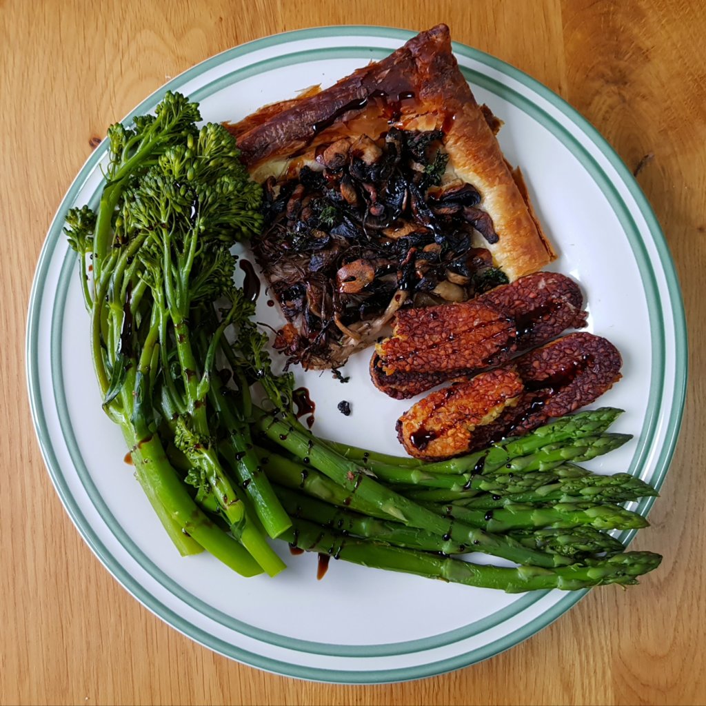 Mushroom Tart, Soy Tempeh, Brocollini & Asparagus