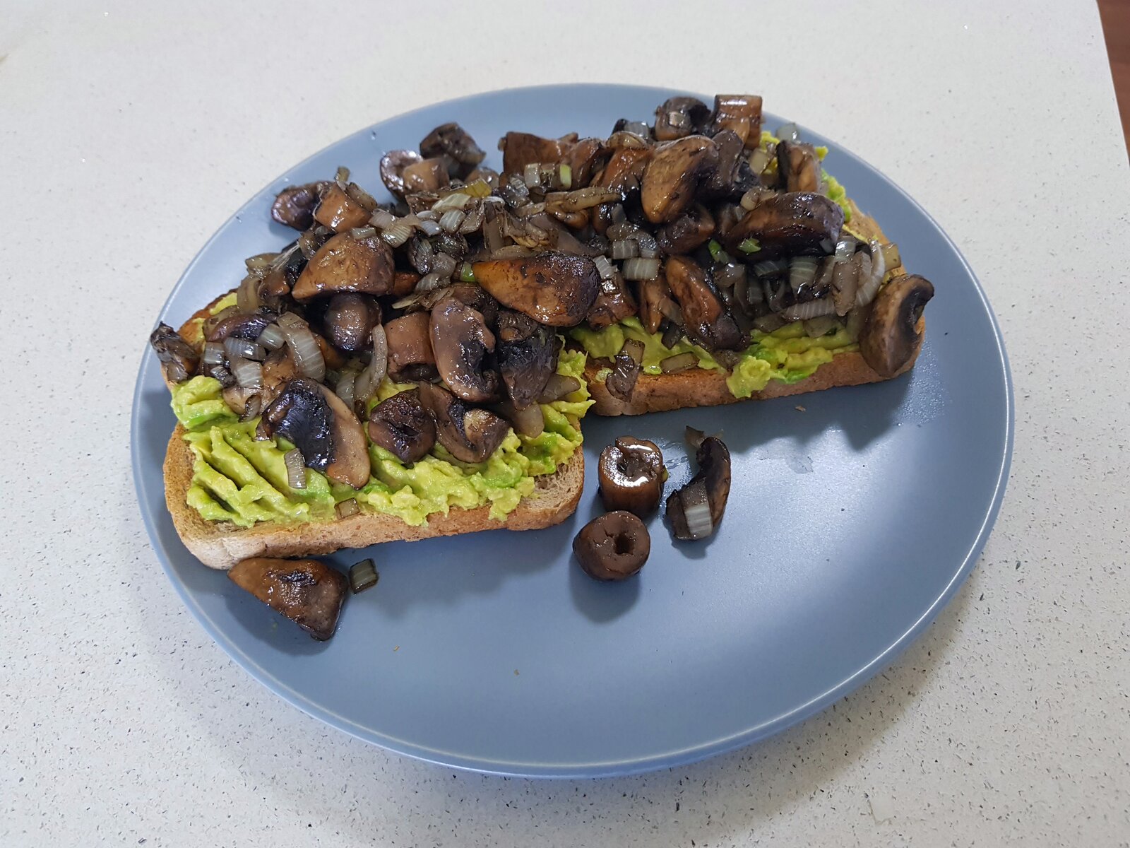 Mushrooms & Onions on Smashed Avo on Toast