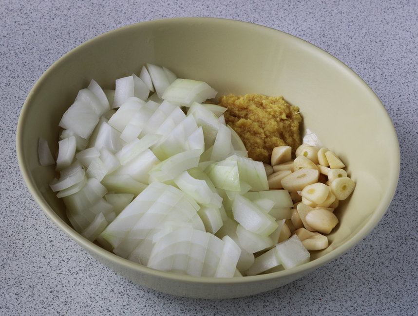 Onion, ginger, garlic.