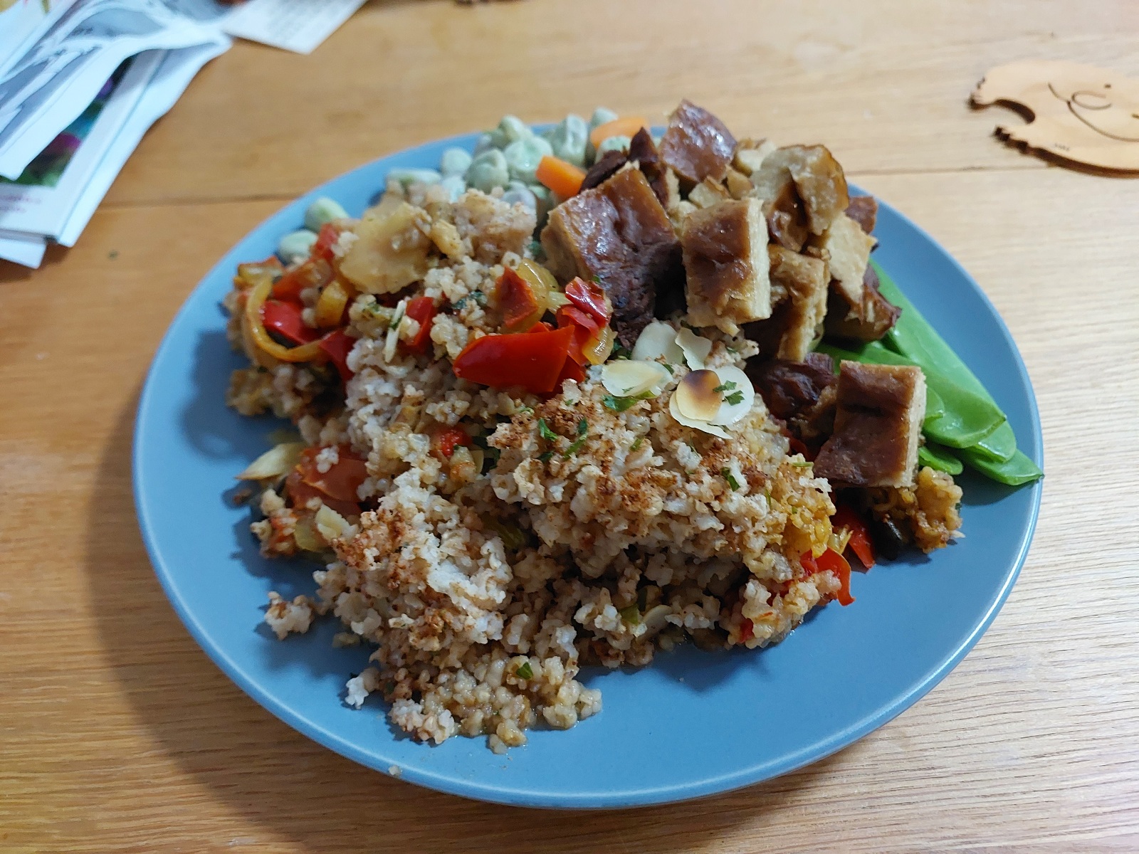 Palestinian Upside Down Rice Cake (on its side?) with too much veg