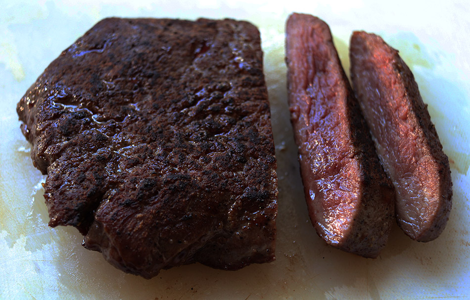 Pan fried and susequently blowlamp seared.