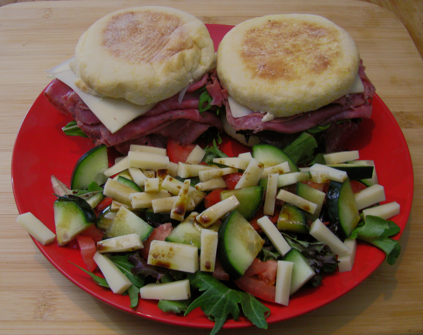 Pastrami Sandwiches and Salad