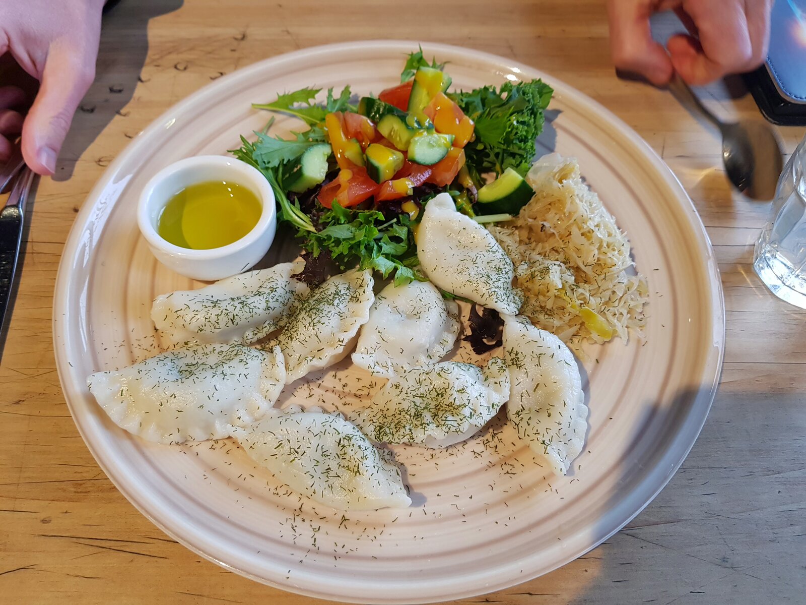 Pierogi (Polish Dumplings) with salad