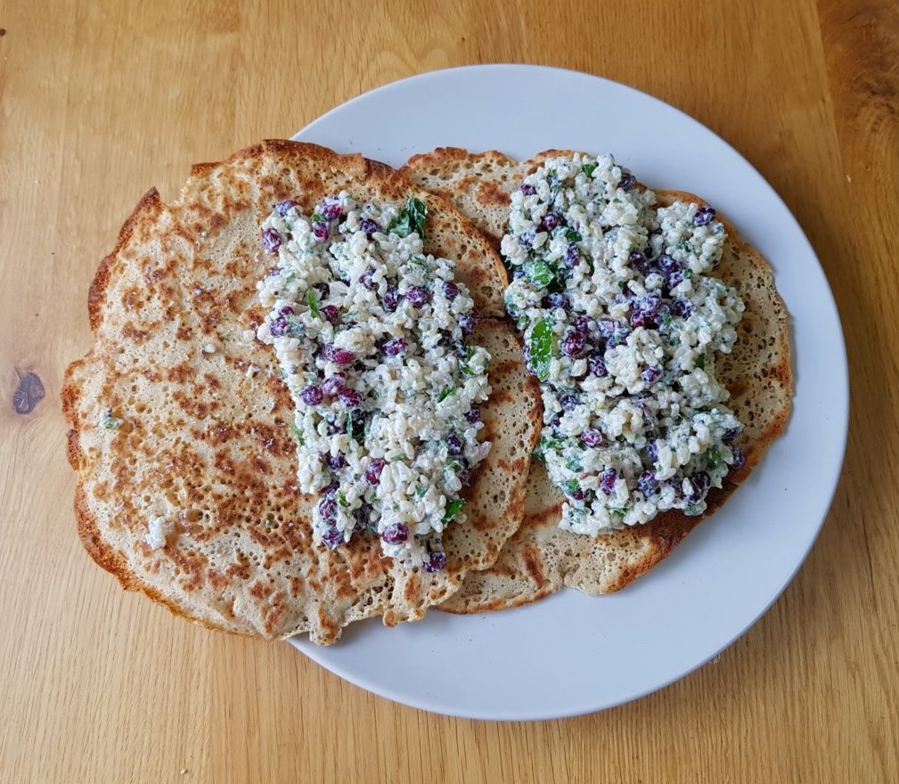 Pomegranate Yoghurt Rice served on (Staffordshire) Oatcakes