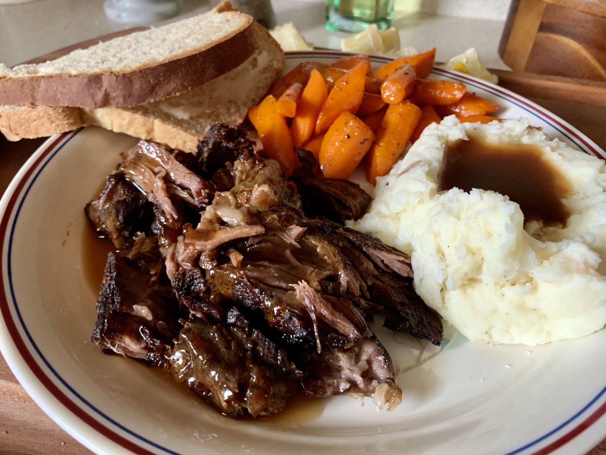 Pot Roast, Glazed Carrots, Creamed Potatoes