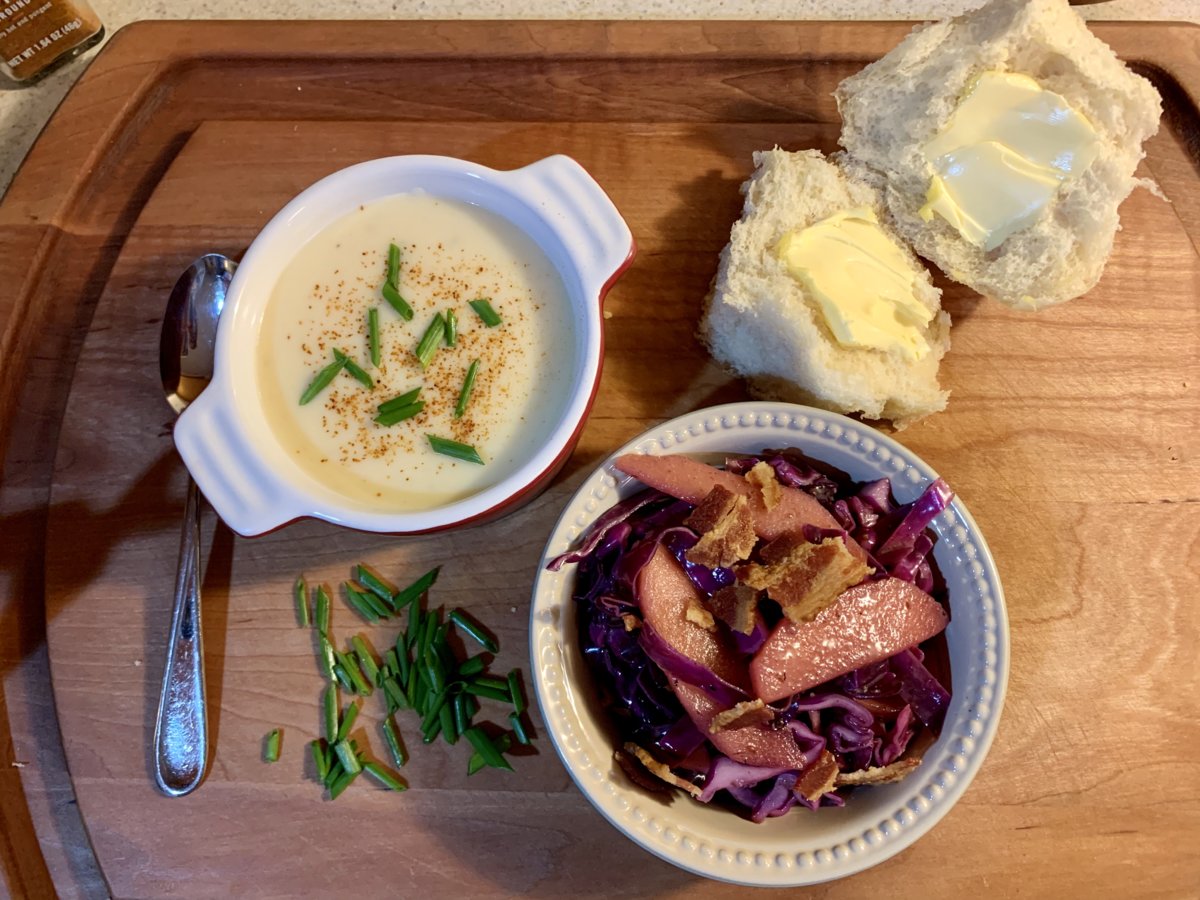 Potato-Beer Cheese Soup And Red Cabbage Slaw