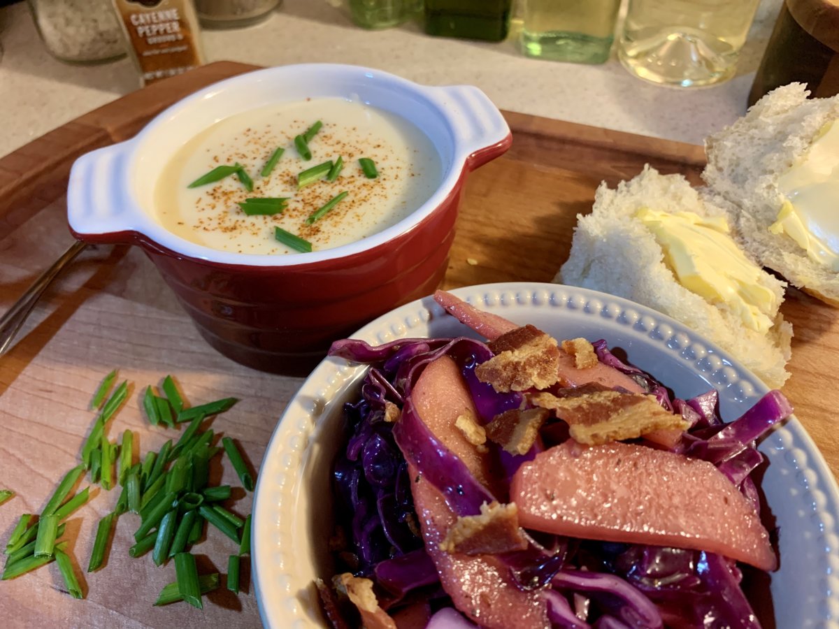 Potato-Beer Cheese Soup And Red Cabbage Slaw