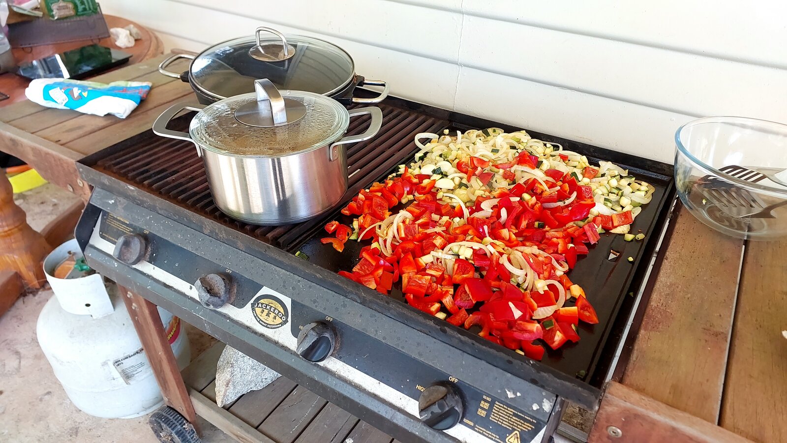 Red Peppers, Courgettes and Onion BBQing