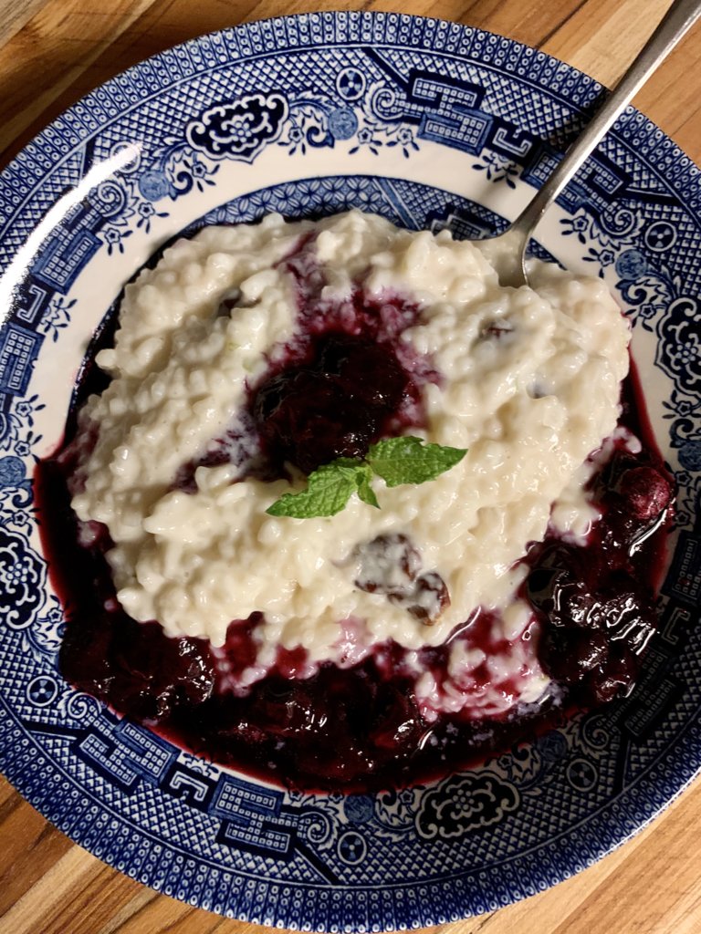 Rice Pudding With Cherries & Blueberry Sauce