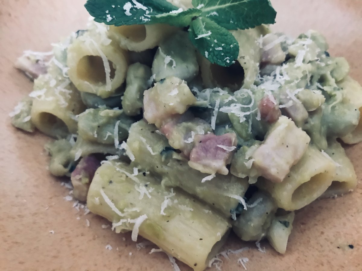 Rigatoni with broad beans, guanciale, Pecorino.jpeg