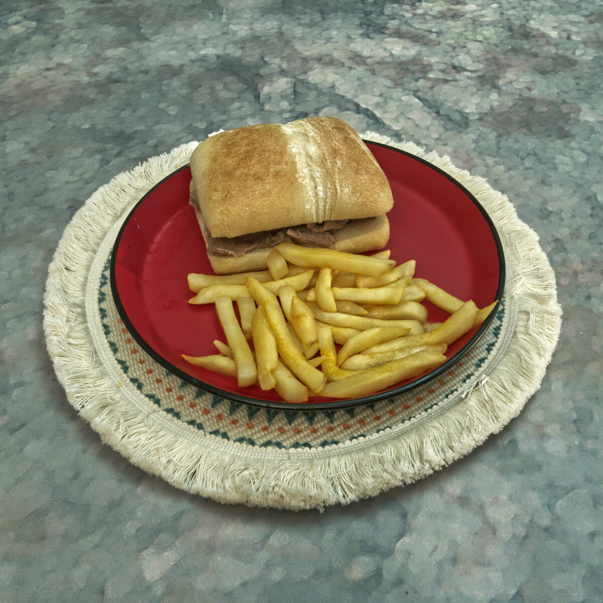Roast Beef Au Jus Sandwich with French Fries