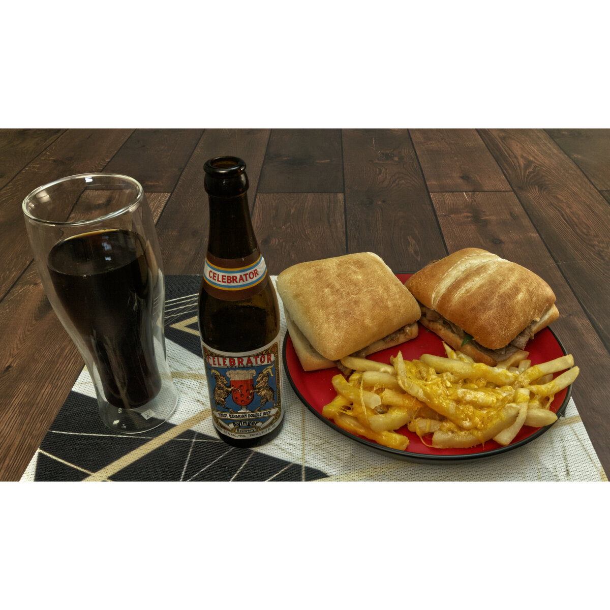 Roast Beef Sandwiches with Cheesy Fries and Doppelbock Beer