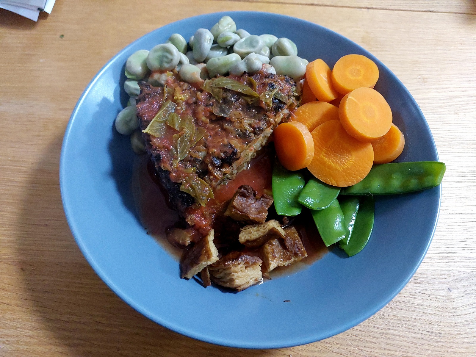 Rosemary Courgette Rice Cake, veg and mock duck