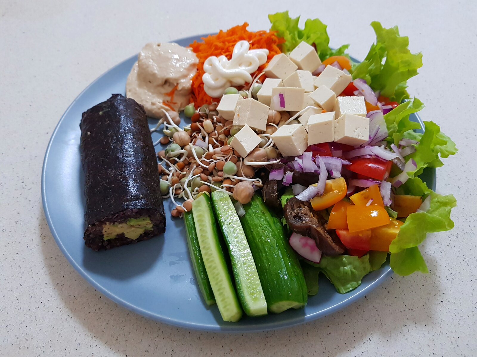 Salad lunch with avocado roll