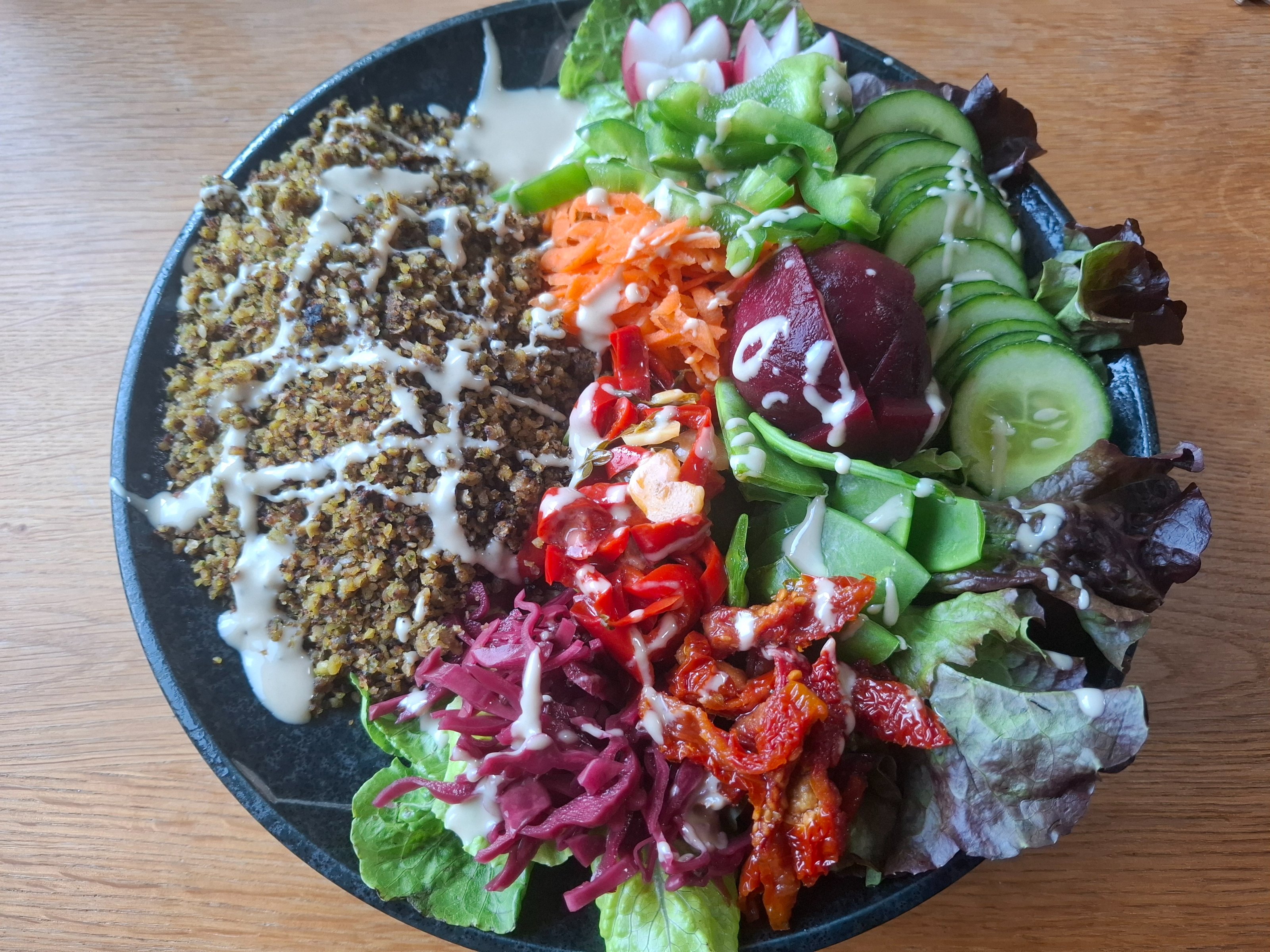 Salad with Falafel Crumbles and Tahini