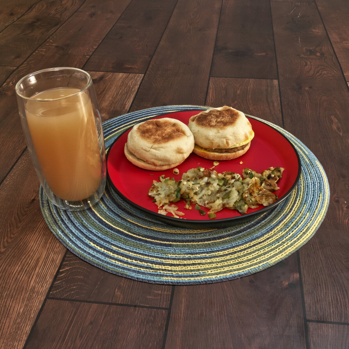 Sausage, Egg and Cheese Breakfast Muffins, Hash Browns and Apple Cider