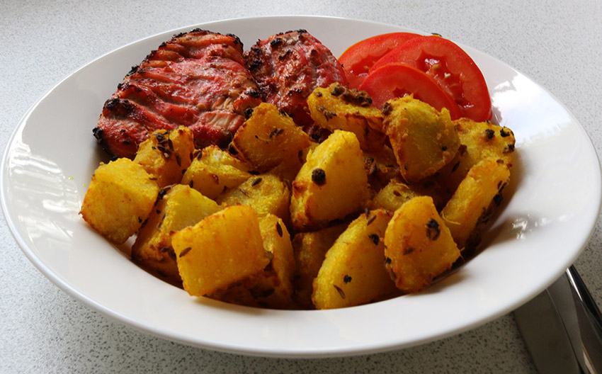 Served with masala potatoes.