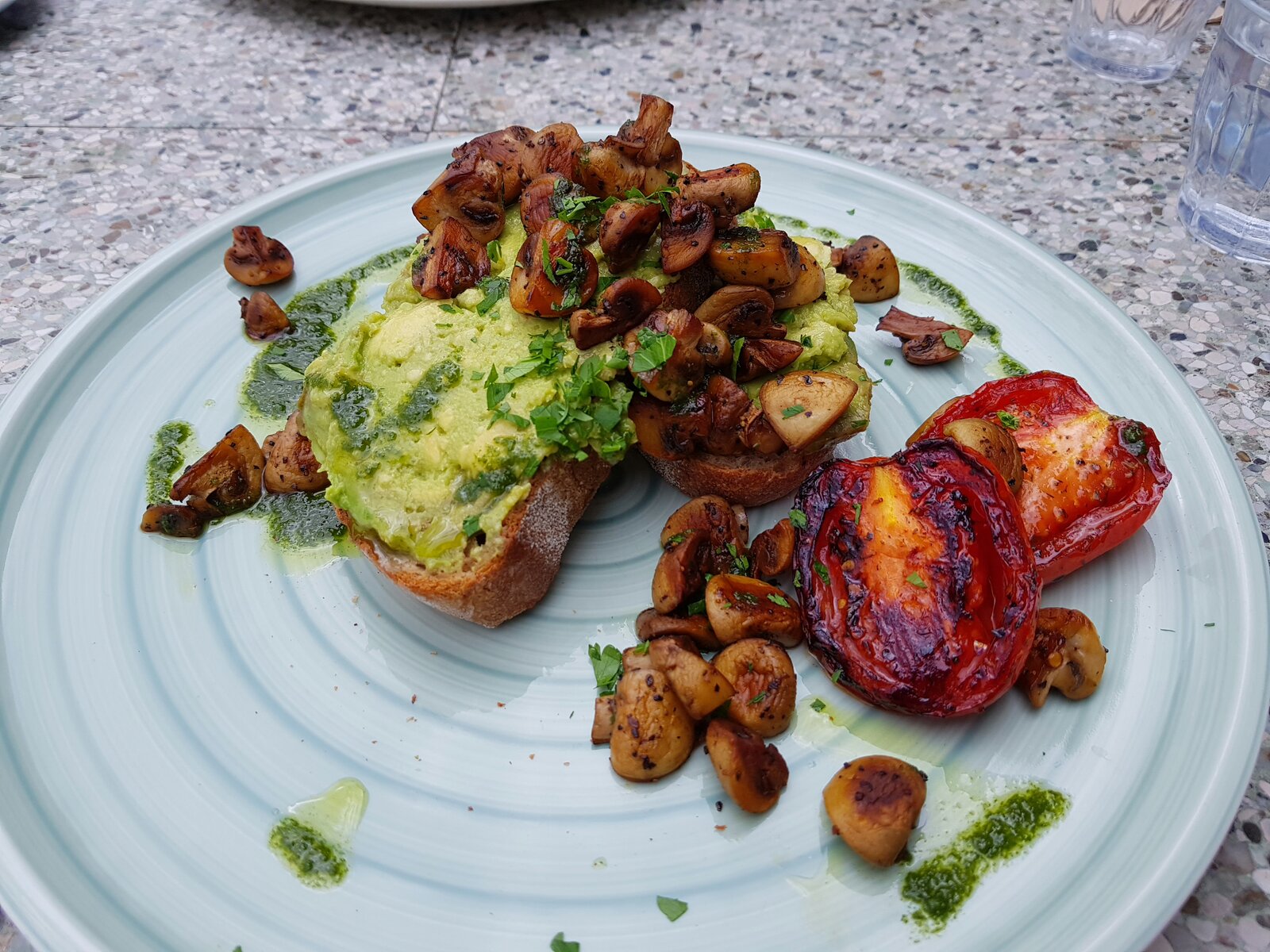 Smashed Avo & Fried Mushrooms on sourdough toast