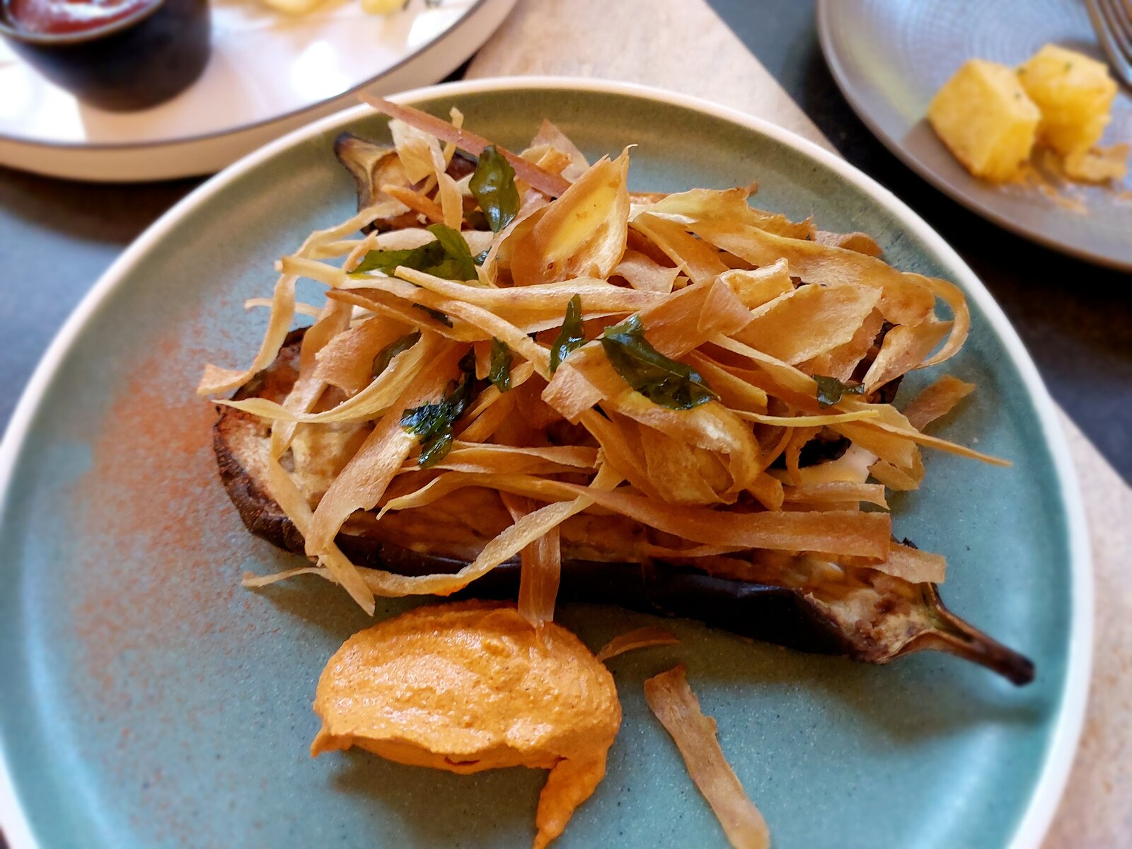 Smokey Eggplant with tahini & parsnips