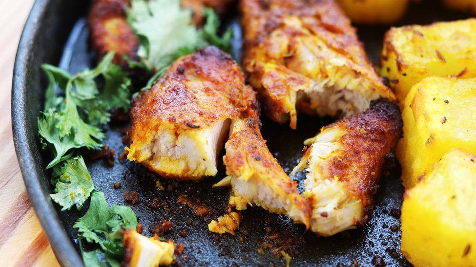 Spicy baked chicken.